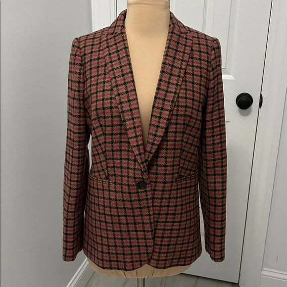 J. Crew Parke Plaid English Moon Houndstooth Wool Blazer